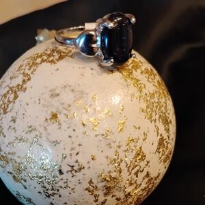 New!! Sparkling Midnight Blue Black Onyx Silver Stylish Statement Size 8 Ring